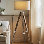 Modern Rectangular Tripod Floor Lamp with Wooden Lampshade